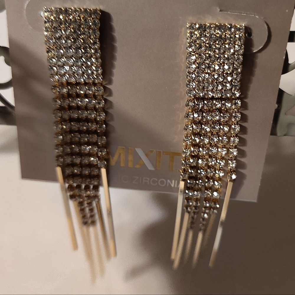 Mixit Gold and Clear Fringe Drop Earrings - Picture 2 of 3
